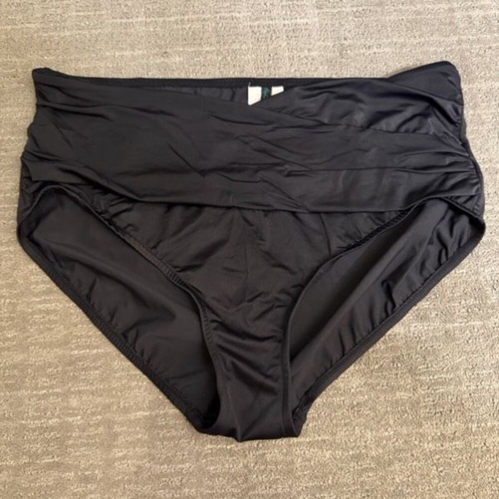 Aqua Green Black High Waisted Crossover Tummy Control Swim Bottoms XL
